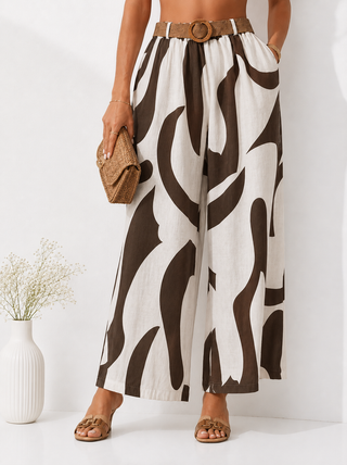 Sommerhose in Braun-Weiss mit Muster in Marlene Schnitt