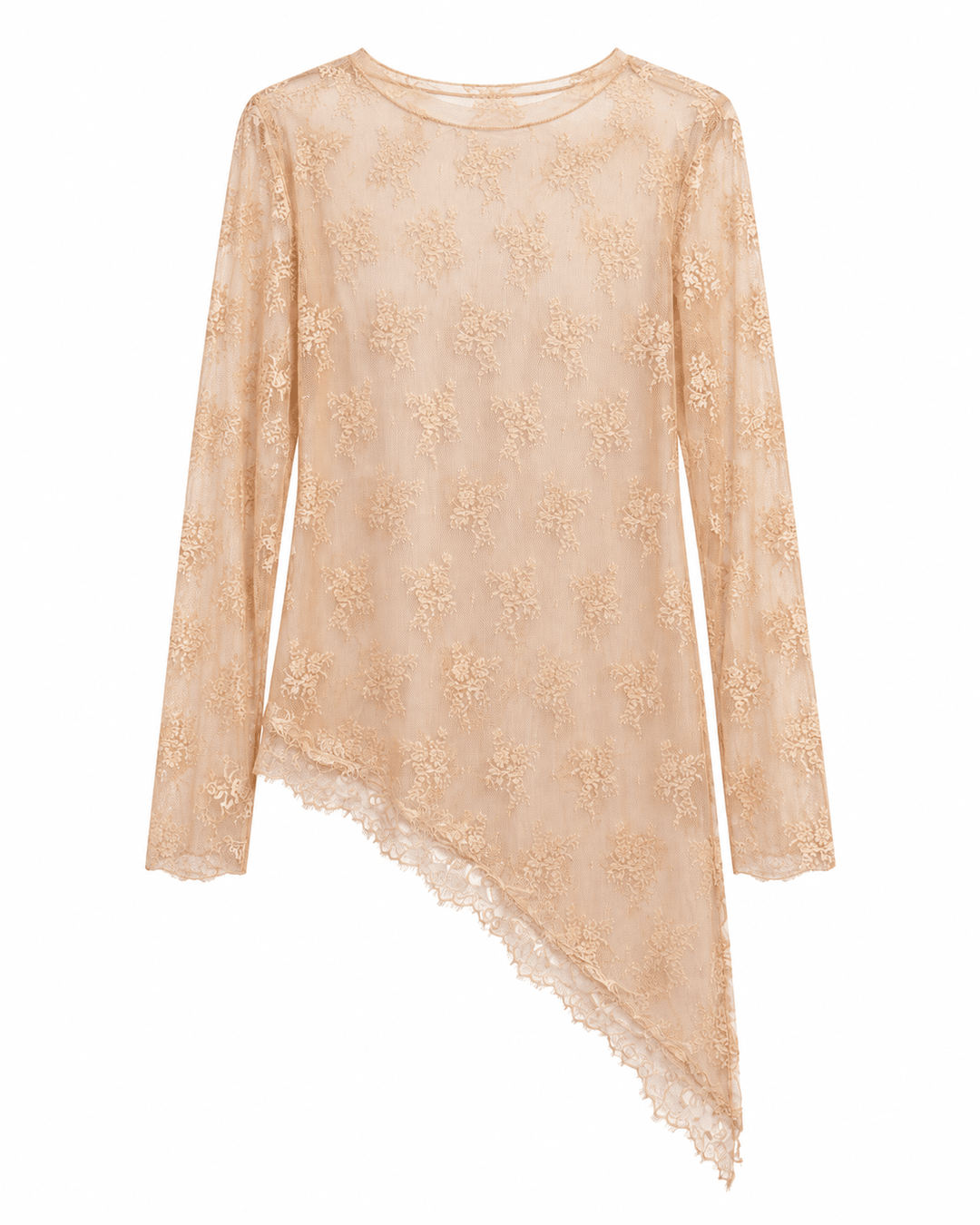Spitzen Langarmshirt in Lachs, leicht transparent bei Levelone für Damen in Einheitsgrößen 36-42 - Levelone GmbH & Co. KG