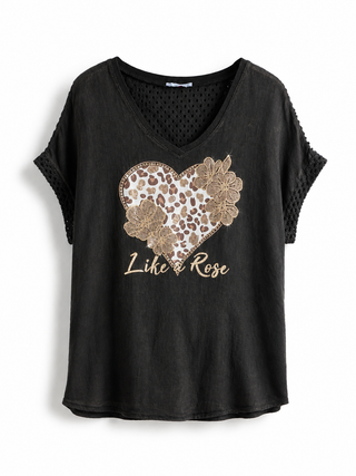 T-Shirt in Schwarz mit Herzmotiv für Damen in Einheitsgröße 36-42 - Levelone GmbH & Co. KG