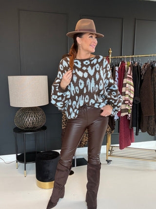 Leo Strickpullover in Braun - Hellblau. Hochwertige Verarbeitung für Damen in Einheitsgröße 36-42 - Levelone GmbH & Co. KG