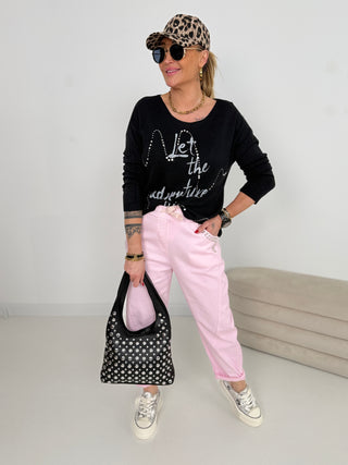 Stretch Jeanshose Rosa mit Applikationen