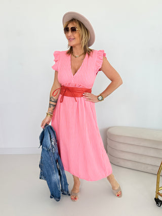 Musselin Kleid-gestreift-flieder-orange-damen-einheitsgröße-levelone