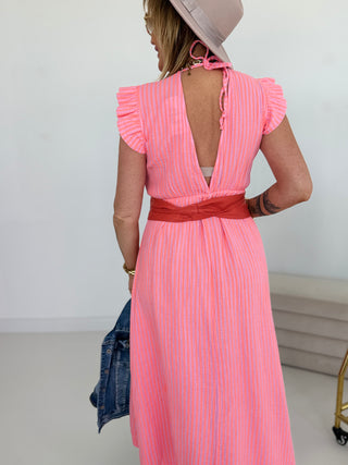 Musselin Kleid-gestreift-flieder-orange-damen-einheitsgröße-levelone