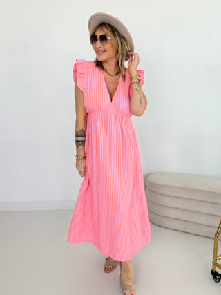 Musselin Kleid-gestreift-flieder-orange-damen-einheitsgröße-levelone