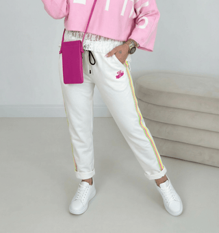 Stretchhose in Weiss mit Neonfarbenen Streifen