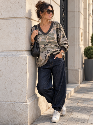 Camouflage Sweater in Braun/Khaki/Grün. Hochwertige Verarbeitung. Für Damen in Einheitsgröße 36-42 - Levelone GmbH & Co. KG